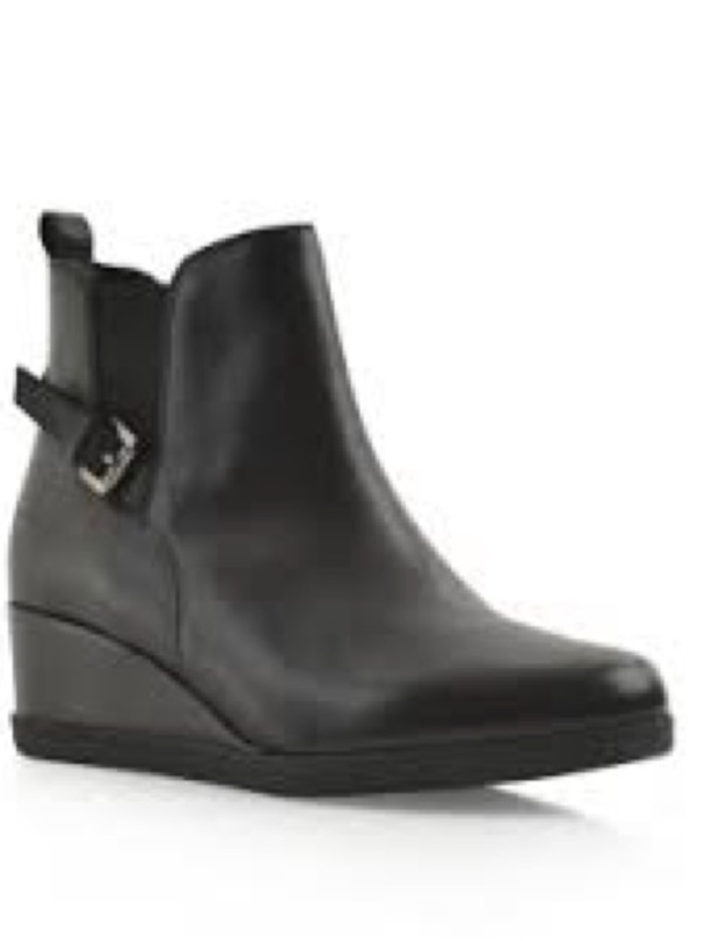 Women's Black Wedge Ankle Boot with Buckle
